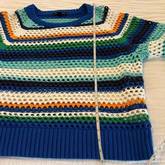 Tribal Multi-Color Striped Sweater 3/4 Sleeves Open Weave Like New Size Large - Picture 10 of 11